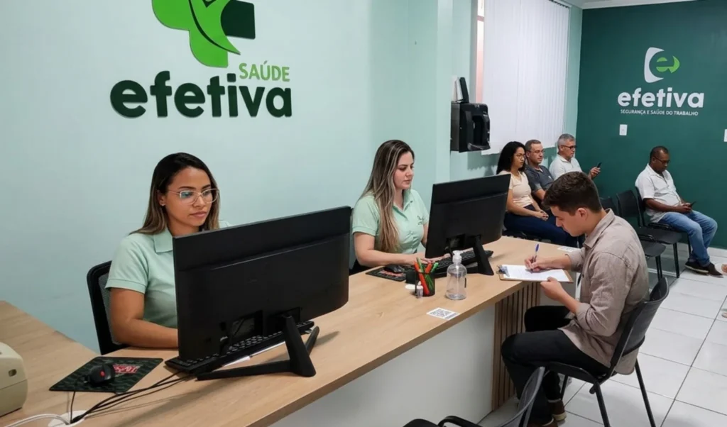 Recepção da Efetiva Saúde com atendimento em saúde ocupacional e segurança do trabalho